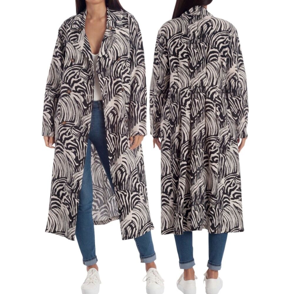 Avec Les Fille Zebra Print Oversize Linen Blend Duster Coat S